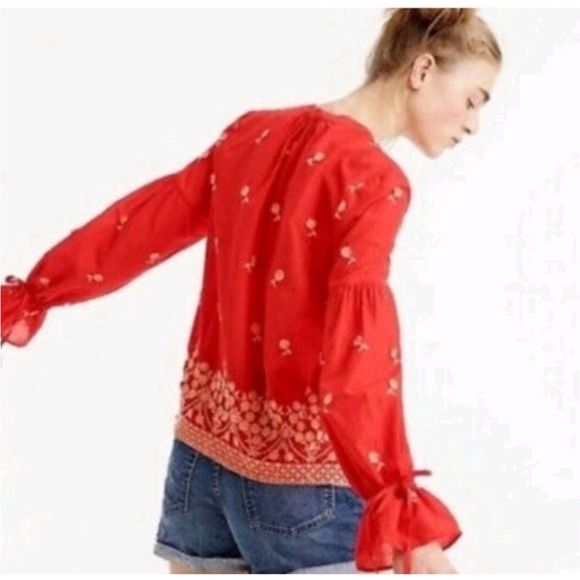 J. Crew embroidered popover Scarlet Blouse with Floral Detailing S - Picture 7 of 7